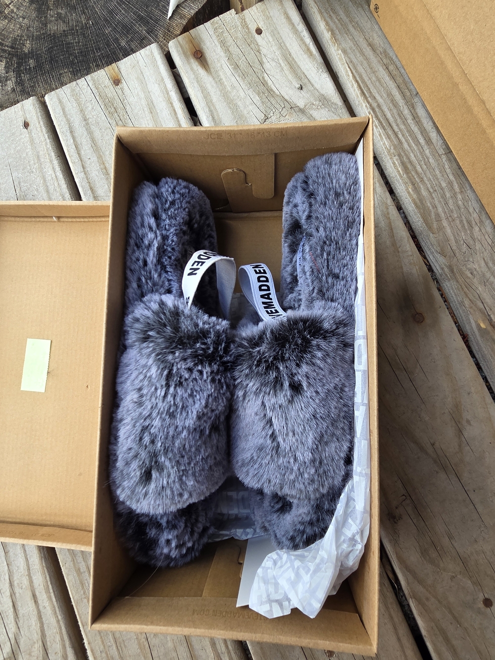 Steve Madden Gray Fur Slide Sandals